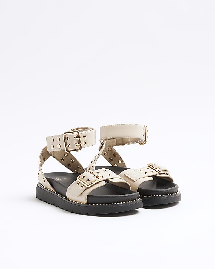 Girls Beige Studded Chunky Strapped Sandals