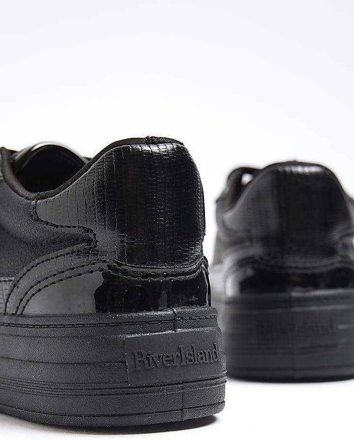 Girls Black Faux Leather Trainers