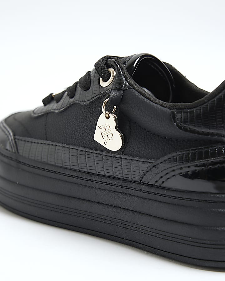 Girls Black Faux Leather Trainers