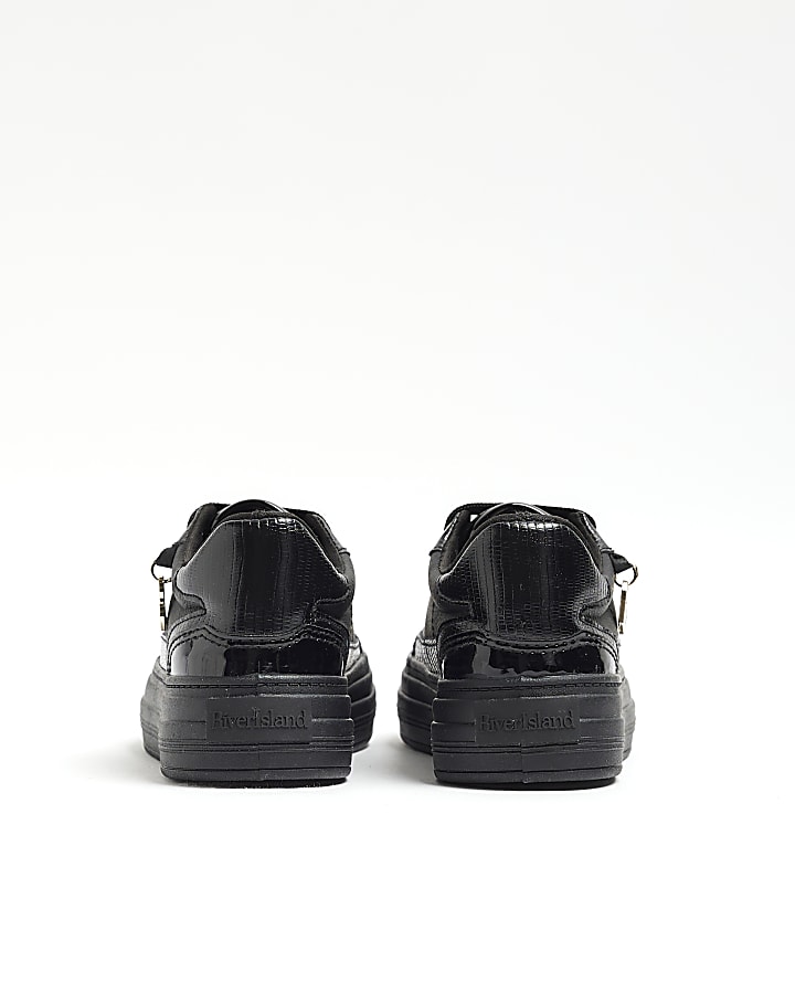 Girls Black Faux Leather Trainers