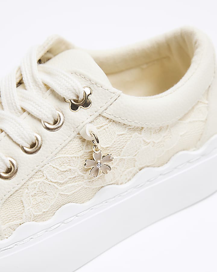 Girls Cream Lace Trainers