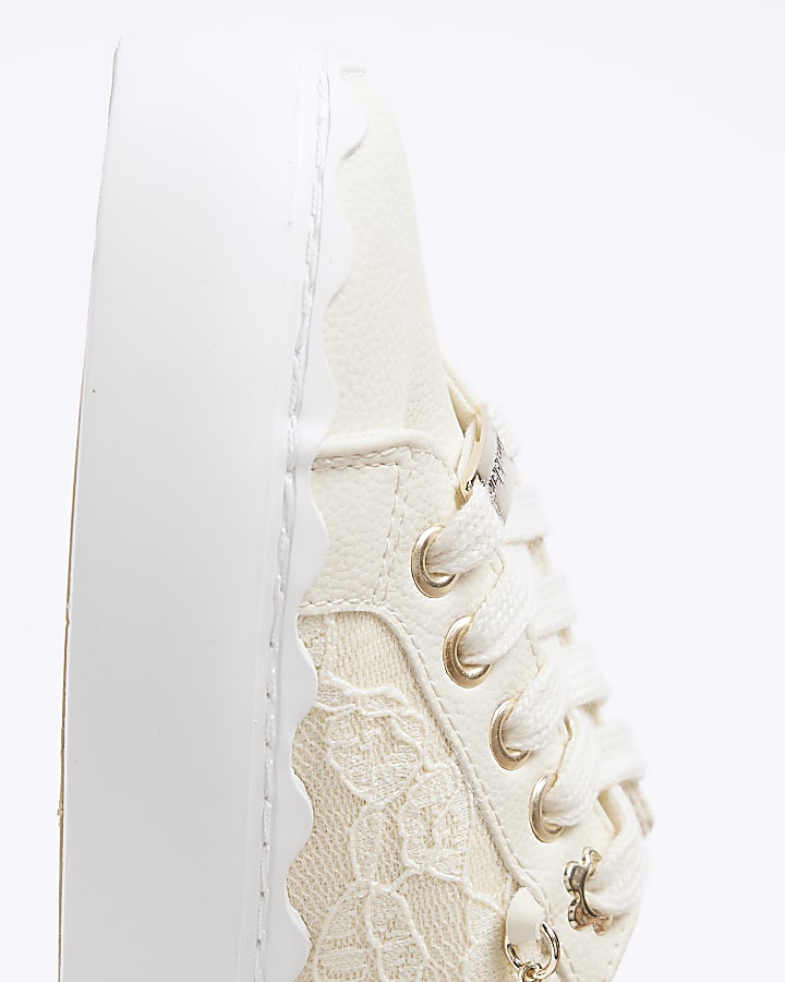 Girls Cream Lace Trainers