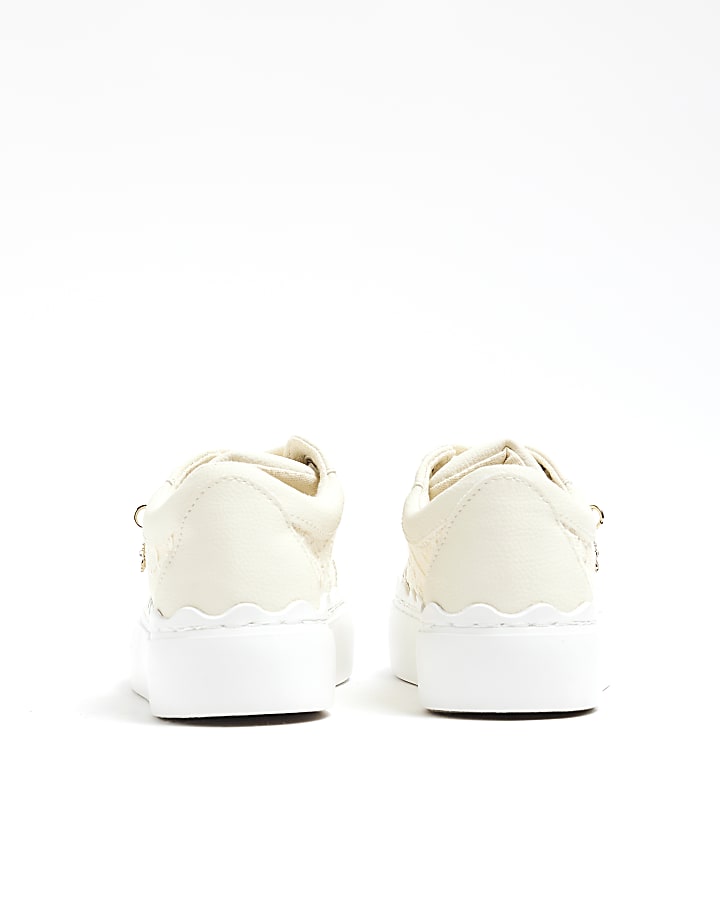 Girls Cream Lace Trainers