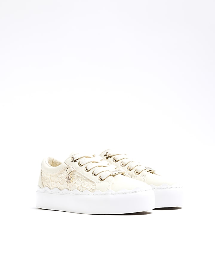 Girls Cream Lace Trainers