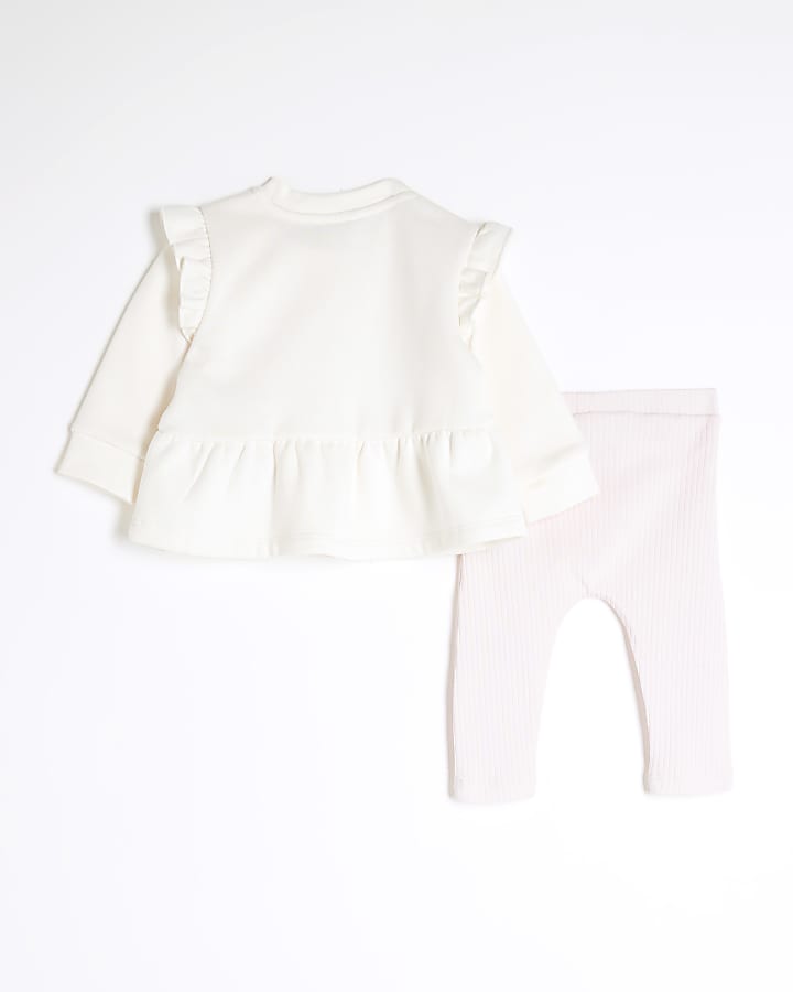 Baby Girls Cream Peplum Heart Sweatshirt Set