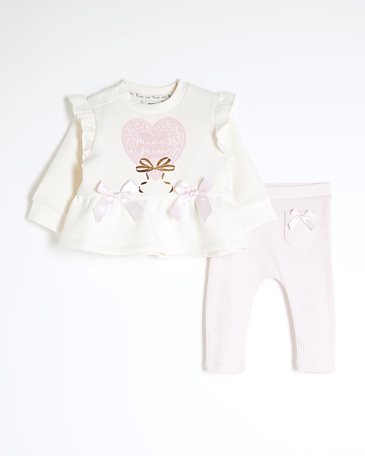 Baby Girls Cream Peplum Heart Sweatshirt Set