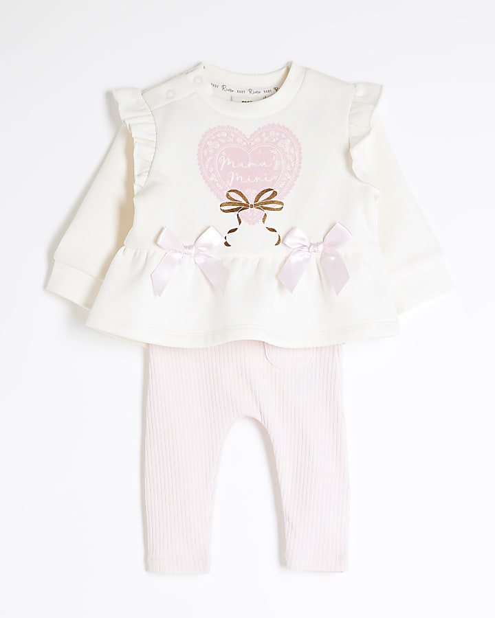 Baby Girls Cream Peplum Heart Sweatshirt Set