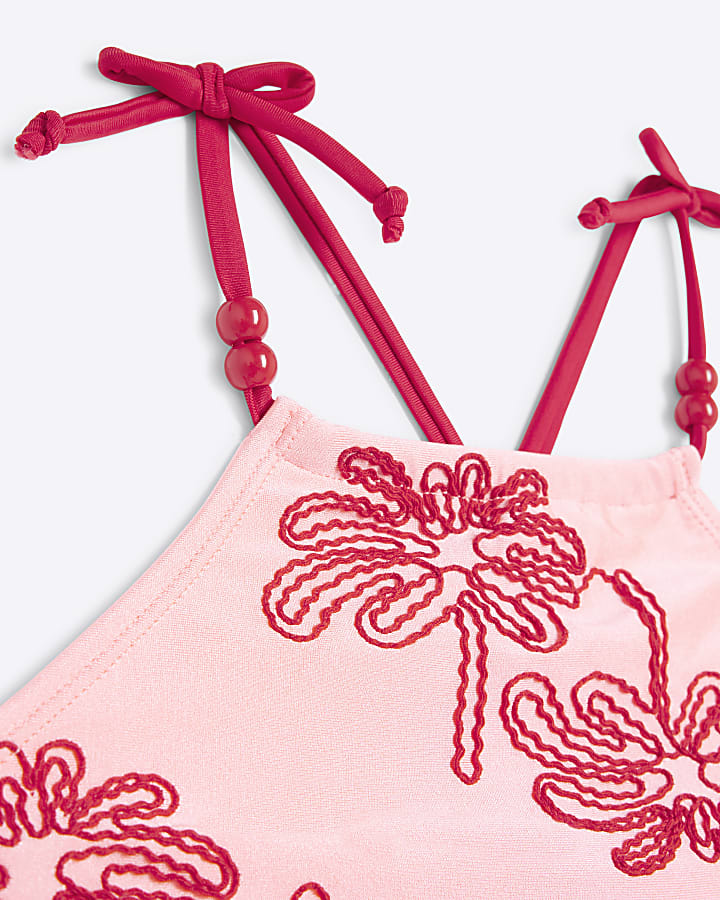 Girls Coral Palm Embroidery Bikini Set