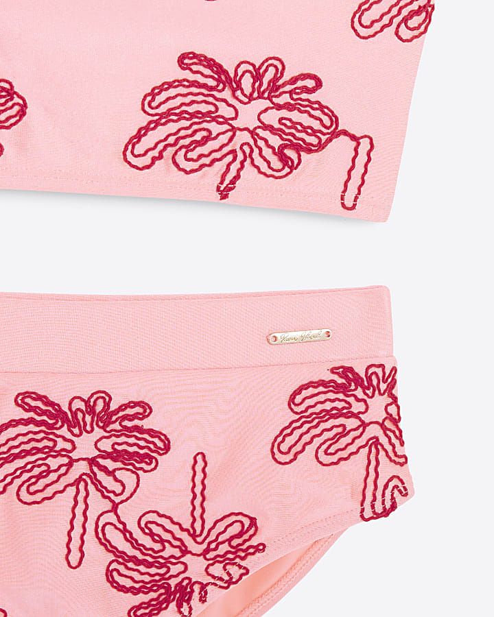 Girls Coral Palm Embroidery Bikini Set