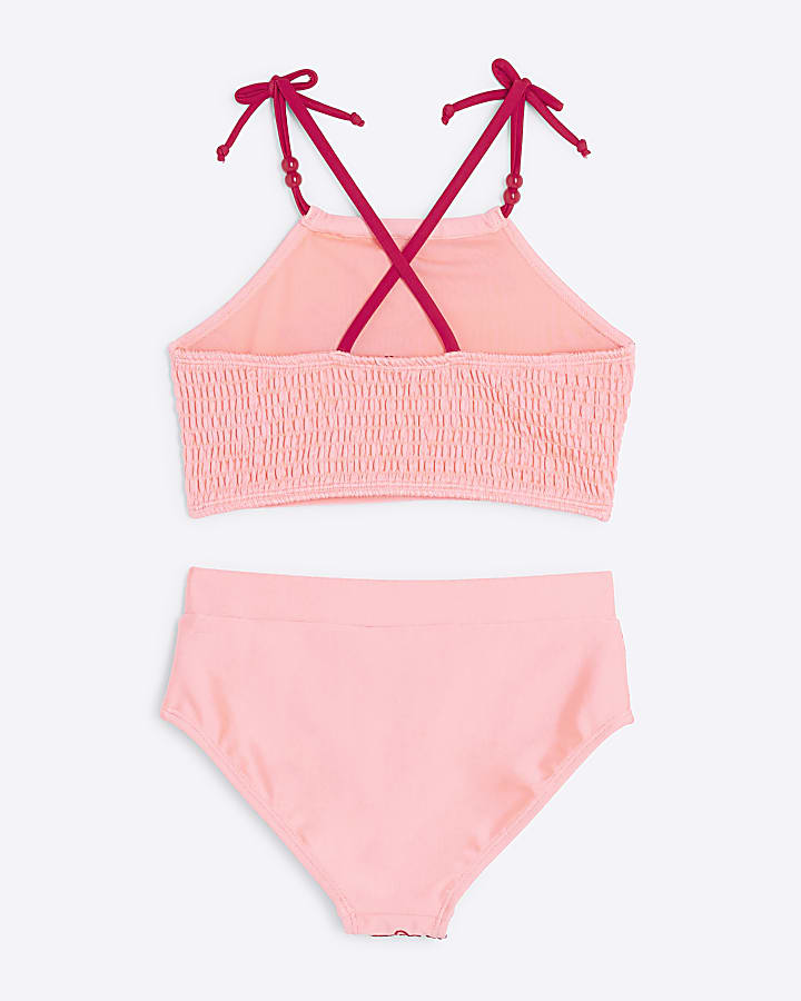 Girls Coral Palm Embroidery Bikini Set