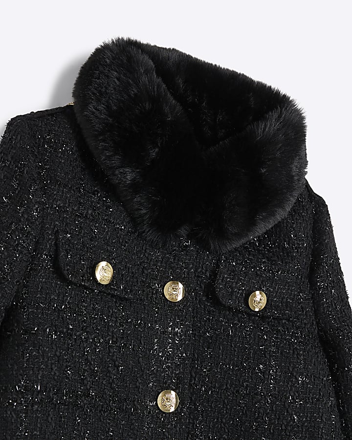 Girls Black Boucle Military Jacket  Set