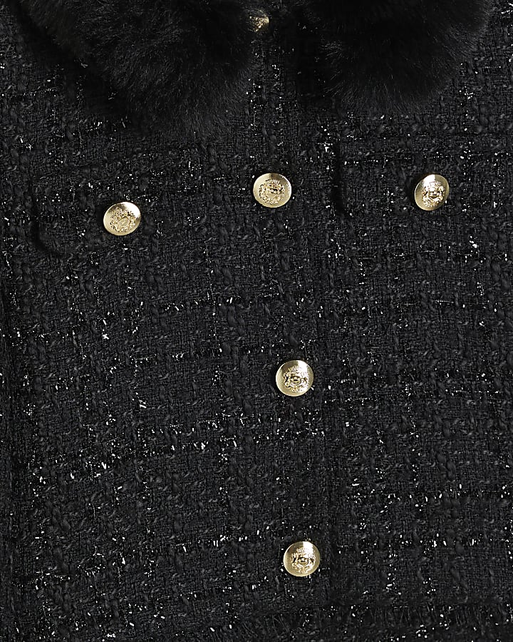 Mini Girls Black Boucle Military Jacket Set