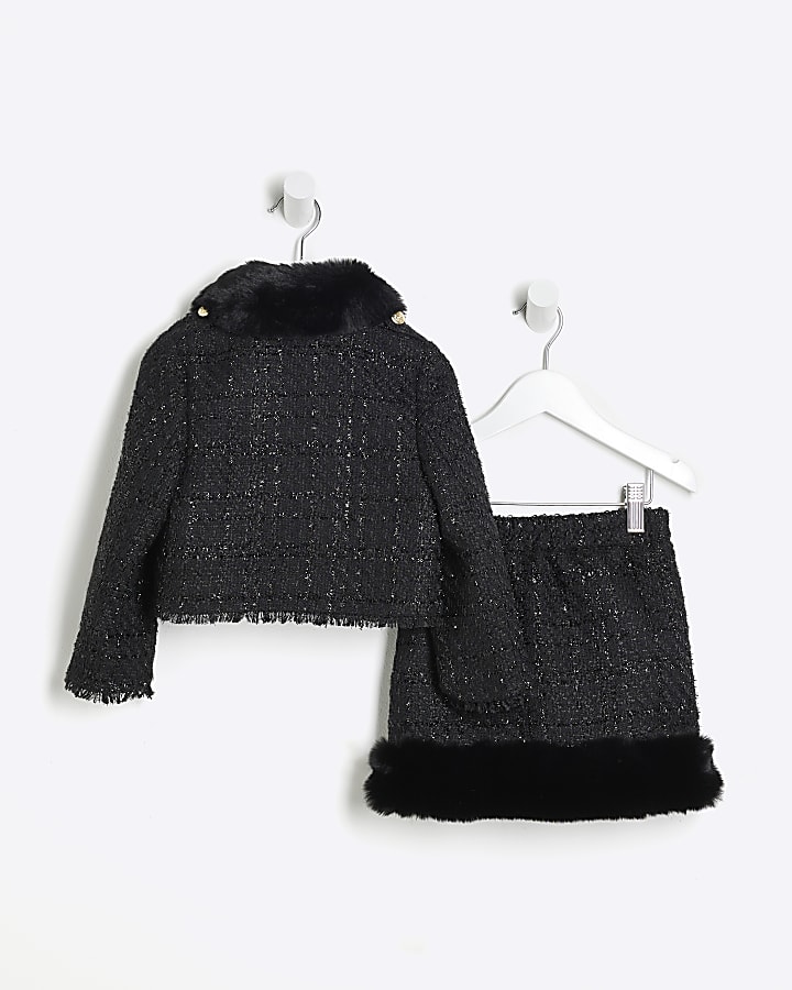 Mini Girls Black Boucle Military Jacket Set