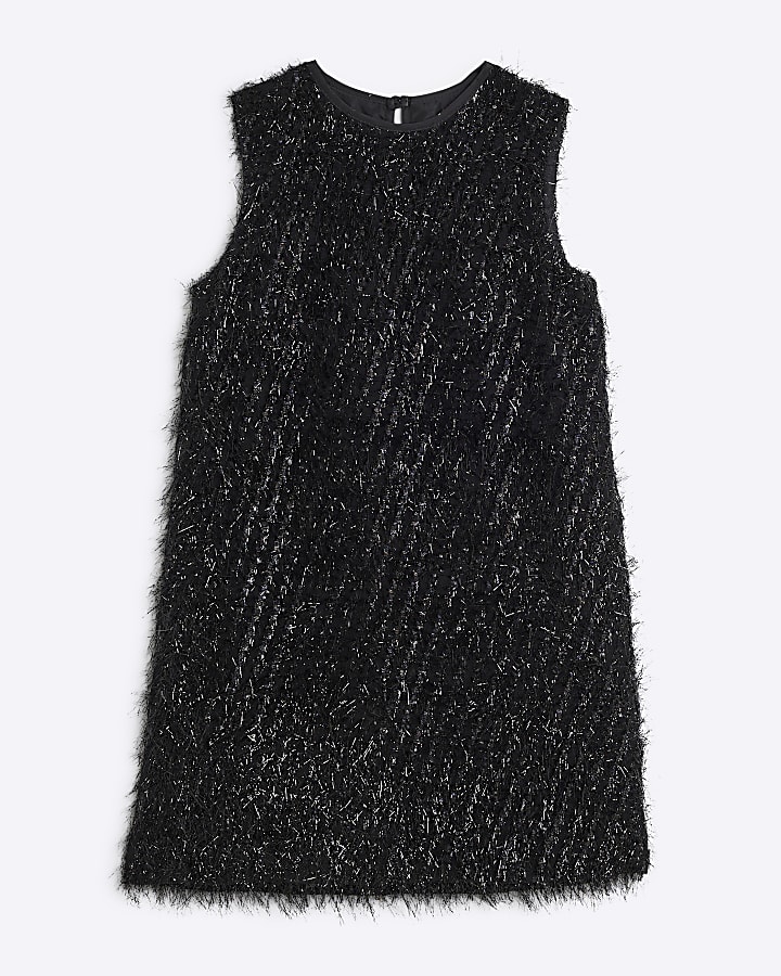 Girls Black Tinsel Shift Dress