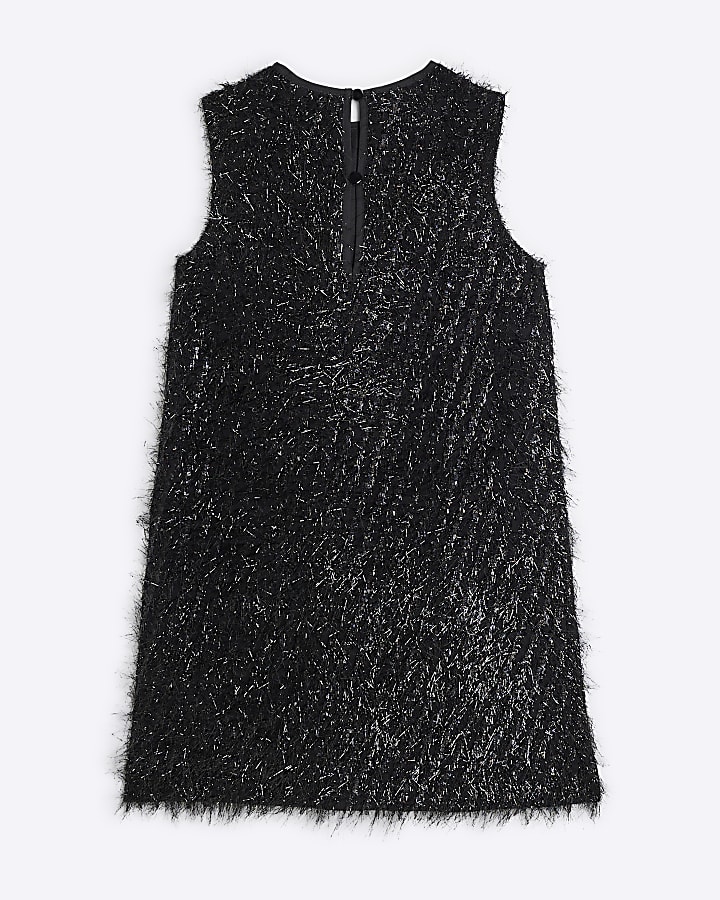 Girls Black Tinsel Shift Dress