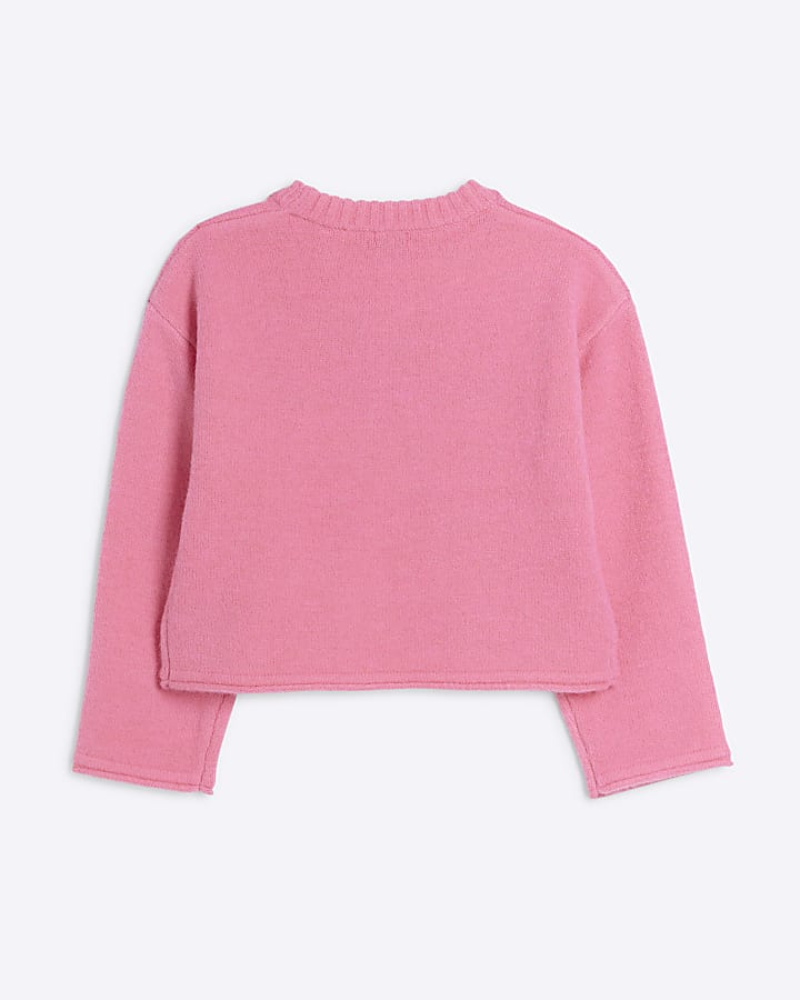 Girls Pink Tinsel Bow Jumper