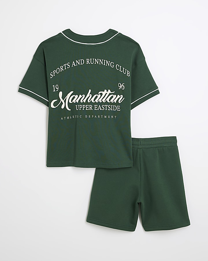 Boys Green Baseball Shirt And Shorts Set