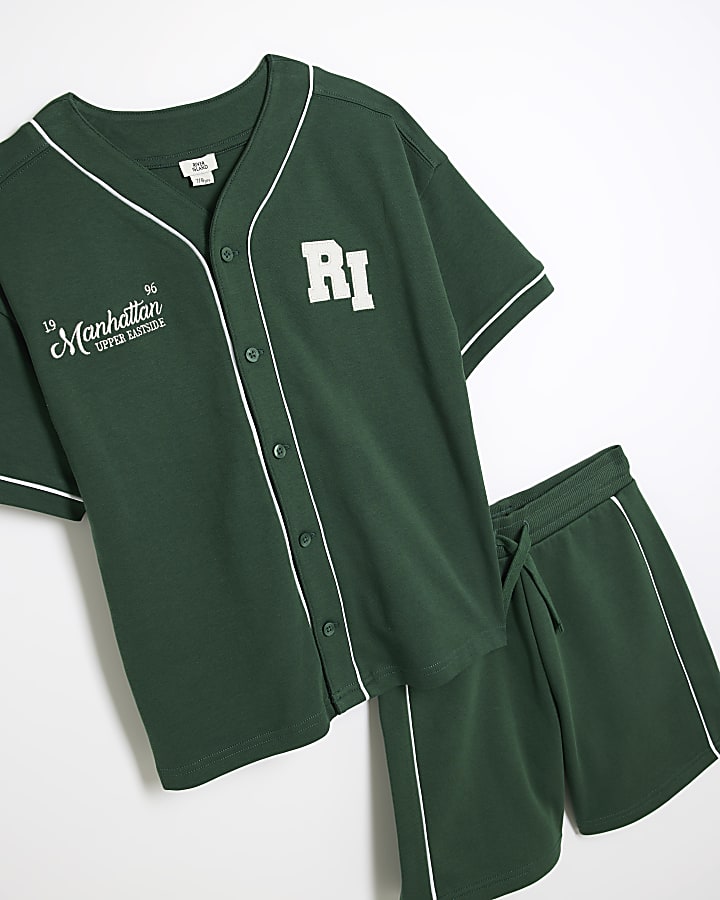 Boys Green Baseball Shirt And Shorts Set