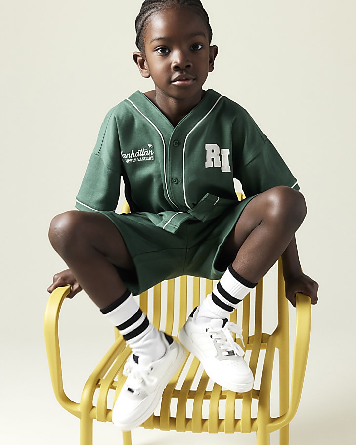 Boys Green Baseball Shirt And Shorts Set