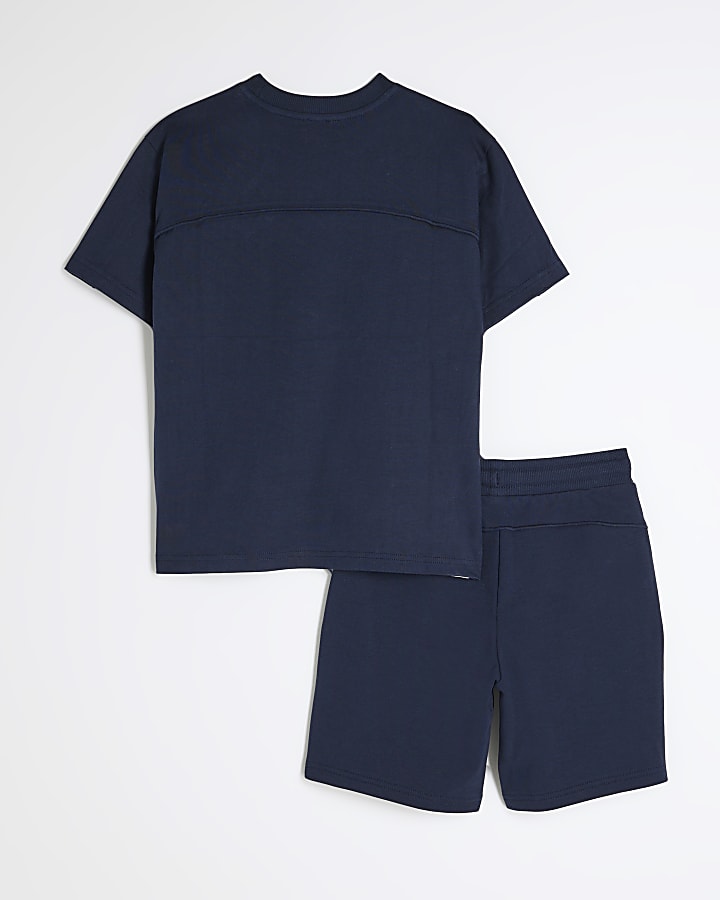 Boys Navy  Piped T-Shirt And Shorts Set