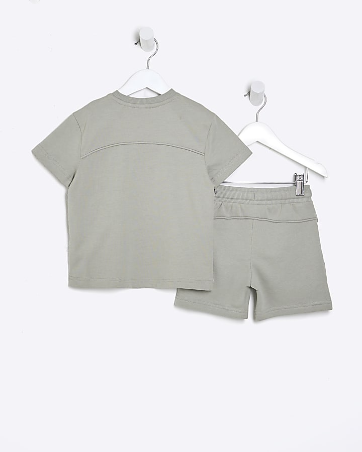 Mini Boys Green Piped T-Shirt And Shorts Set