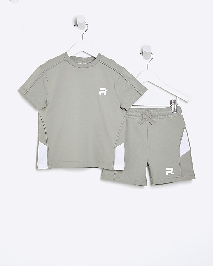 Mini Boys Green Piped T-Shirt And Shorts Set