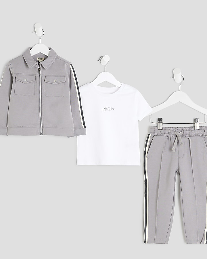 Mini Boys Grey Taped Jacket 3 Piece Set