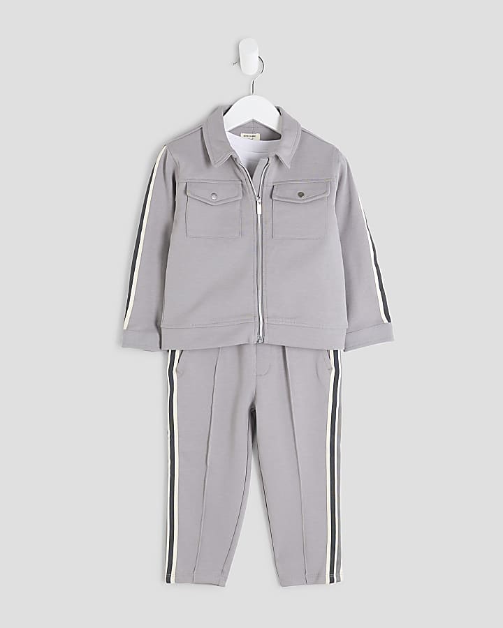 Mini Boys Grey Taped Jacket 3 Piece Set