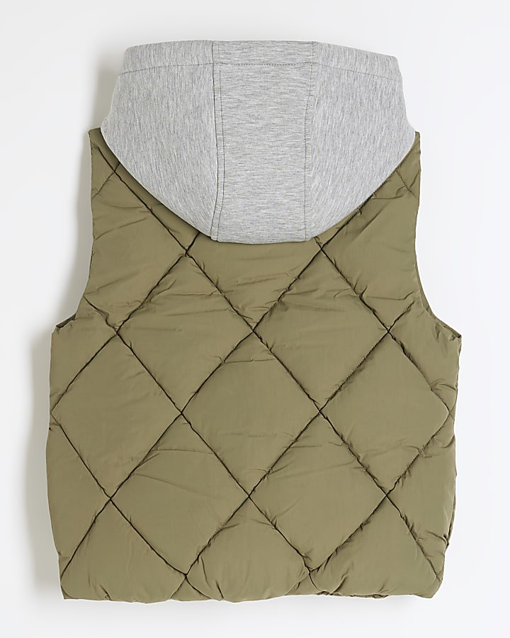 Boys Khaki Hybrid Hooded Padded Gilet