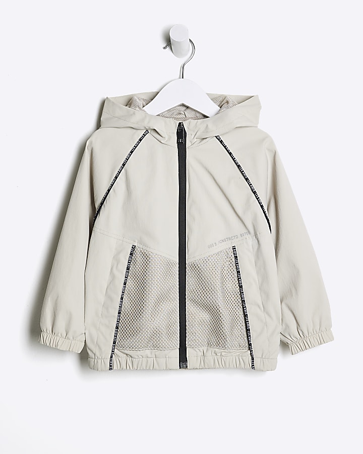 Mini Boys Beige Sporty Piped Jacket