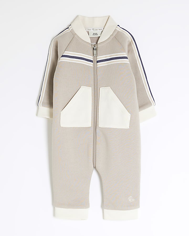 Baby Boys Beige  Taped All In One Outfit