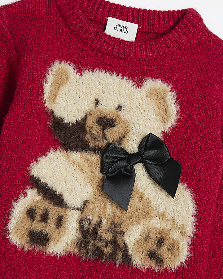 Baby Girls Red Bear Christmas Jumper Set River Island