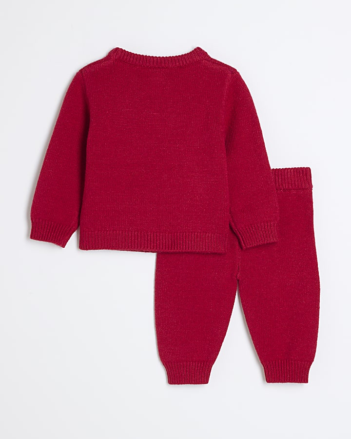 Baby Girls Red Bear Christmas Jumper Set River Island