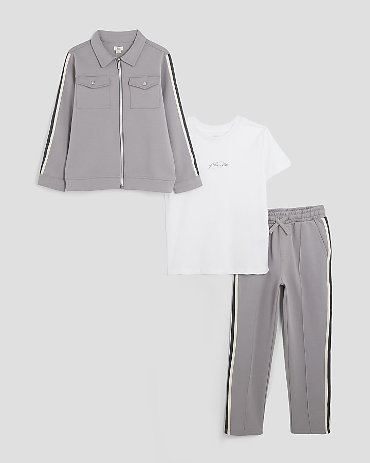 Boys Grey Taped Jacket 3 Piece Set