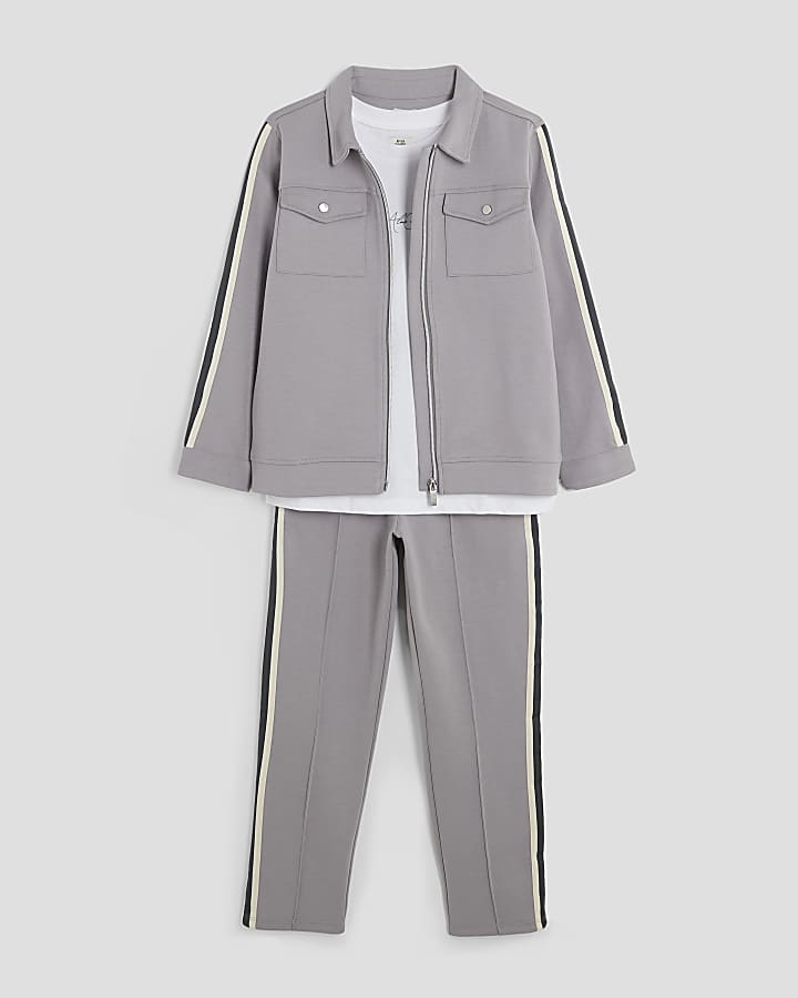 Boys Grey Taped Jacket 3 Piece Set
