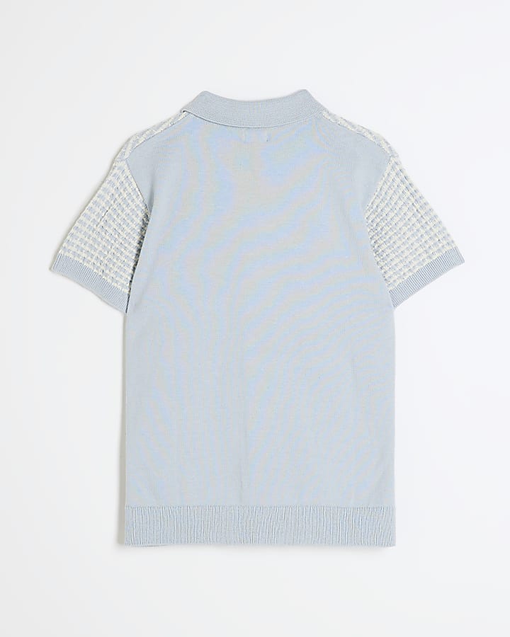 Boys Blue Textured Revere Polo Shirt