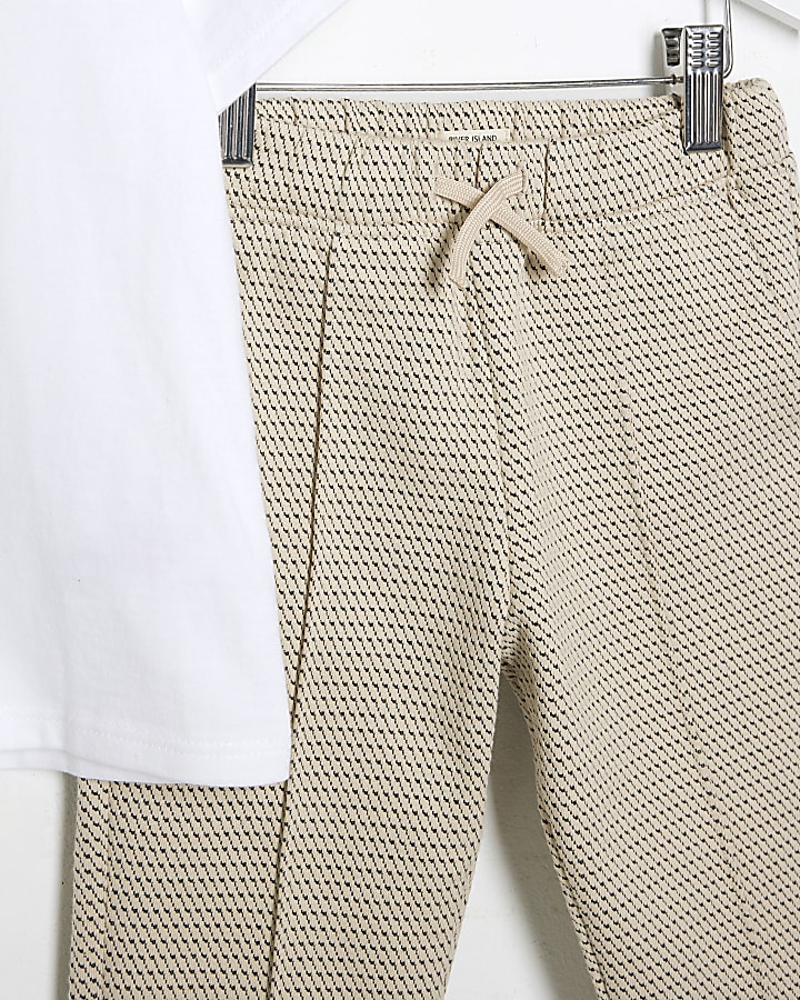 Mini Boys Beige Textured Shirt 3 Piece Set