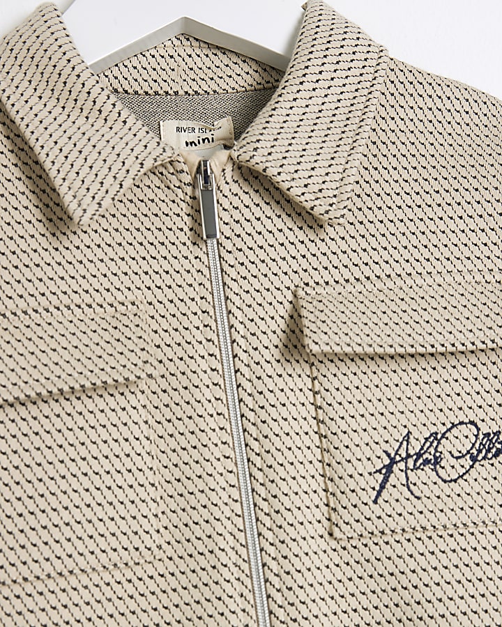 Mini Boys Beige Textured Shirt 3 Piece Set