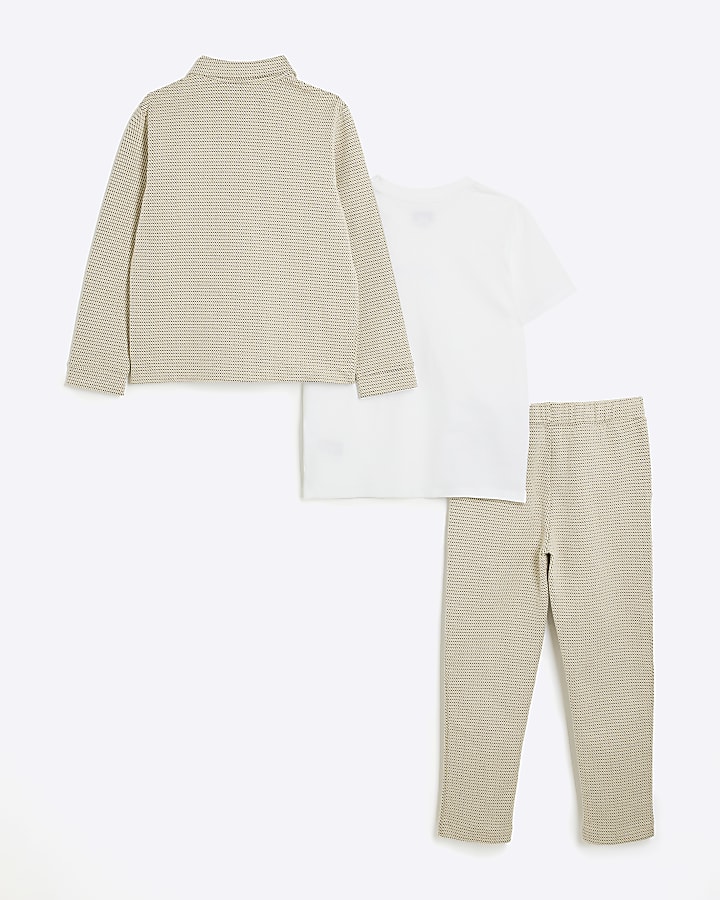 Boys Beige Textured Harrington Jacket Set