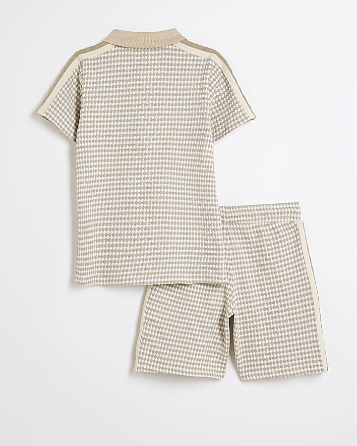 Boys Stone Taped Polo Shirt Set