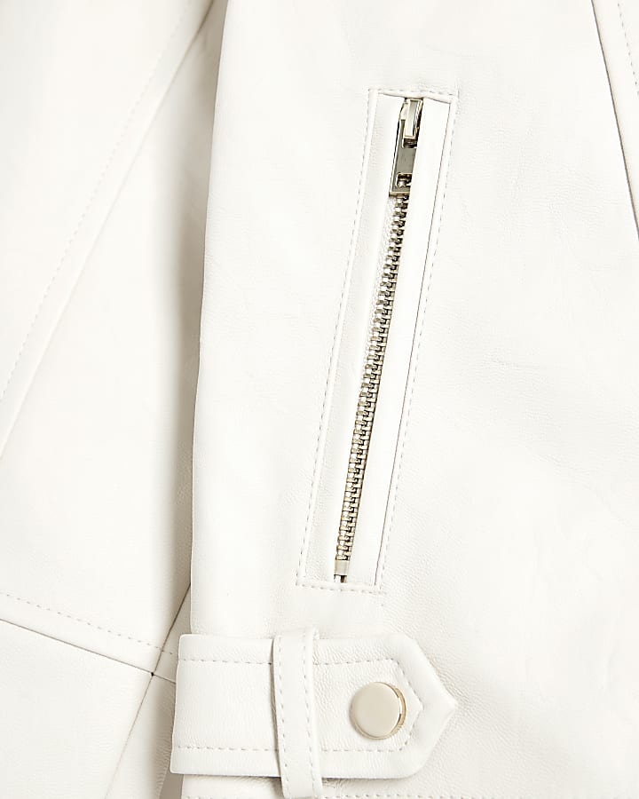 Girls Cream Faux Leather Biker Jacket