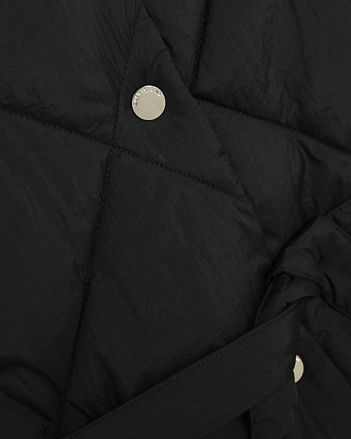 Girls Black Belted Hooded Gilet
