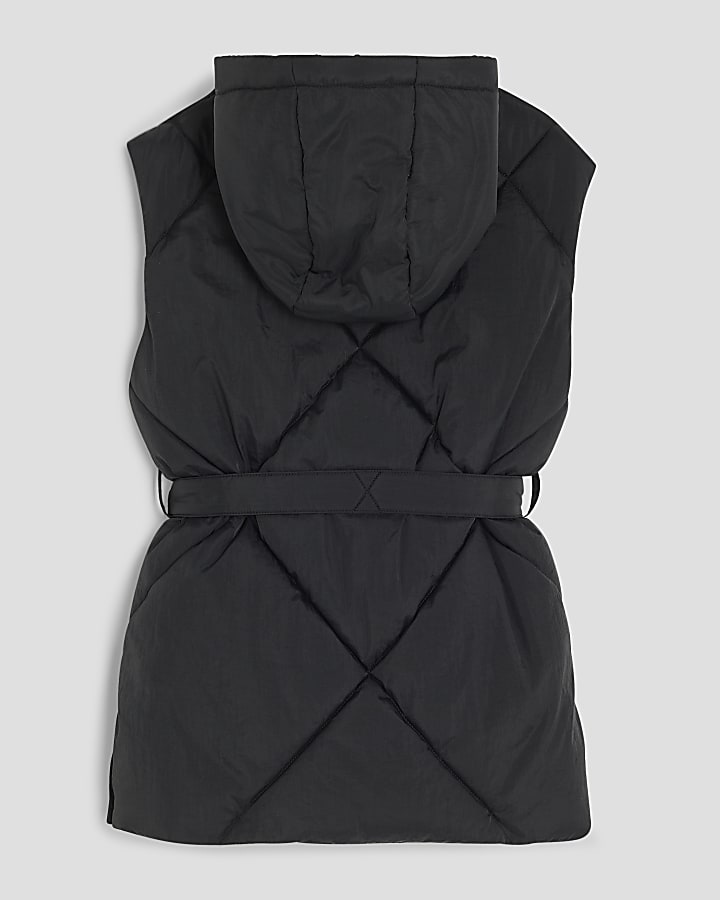 Girls Black Belted Hooded Gilet