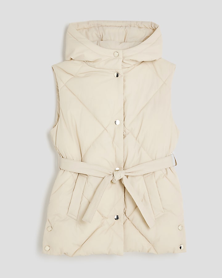 Girls Cream Belted Gilet