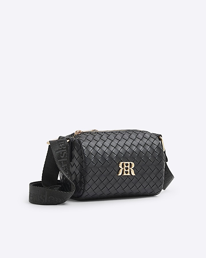 Girls Black Weave Cross Body Bag