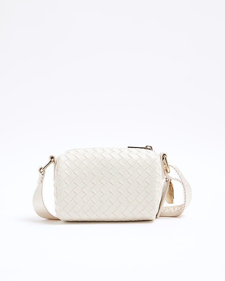 Girls Cream Weave Cross Body Bag