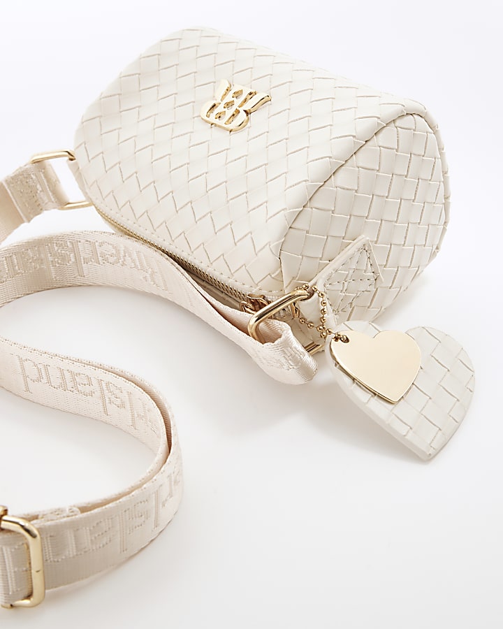 Girls Cream Weave Cross Body Bag