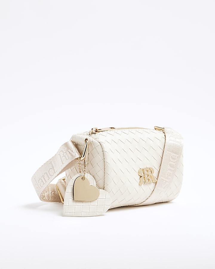 Girls Cream Weave Cross Body Bag