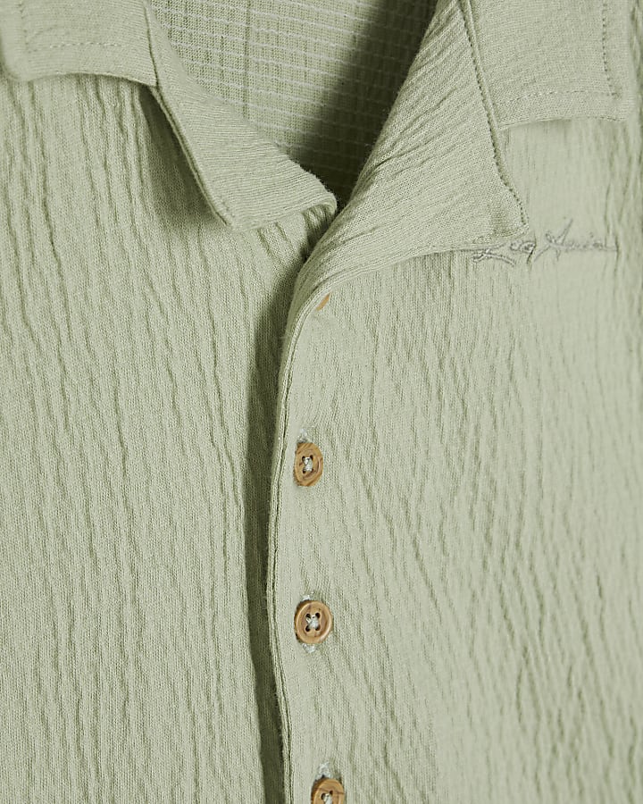 Mini Boys Green Textured Shirt Set