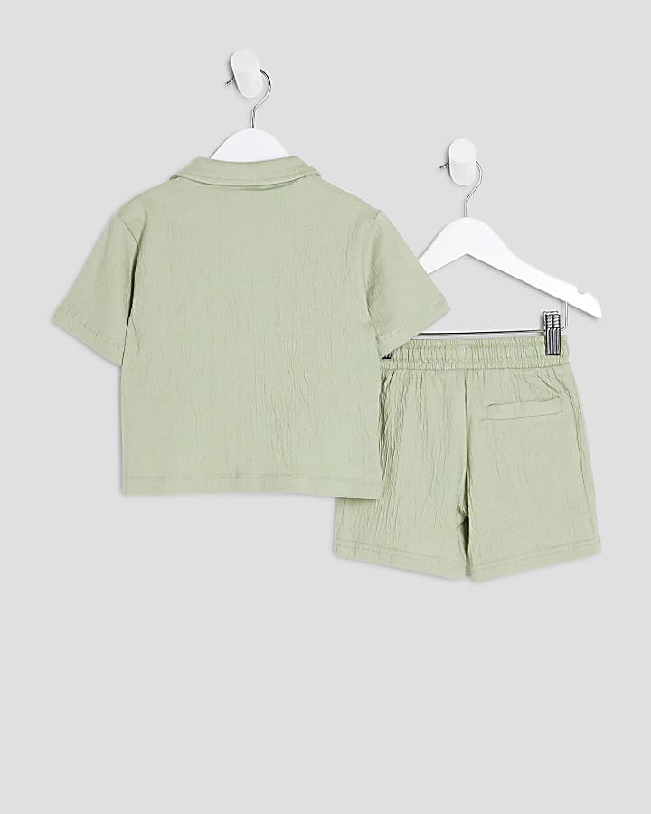 Mini Boys Green Textured Shirt Set